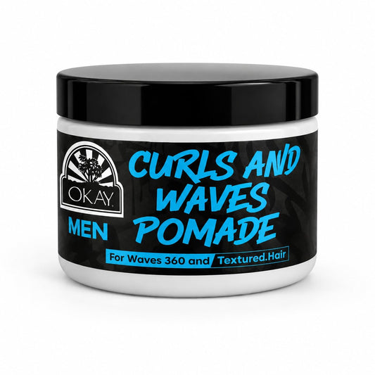 OKAY Men’s Curls & Waves Pomade 4 oz - Medium Hold Styling Pomade for Curly & Wavy Hair, Frizz Control, Moisturizing, Non-Greasy, Defines Texture
