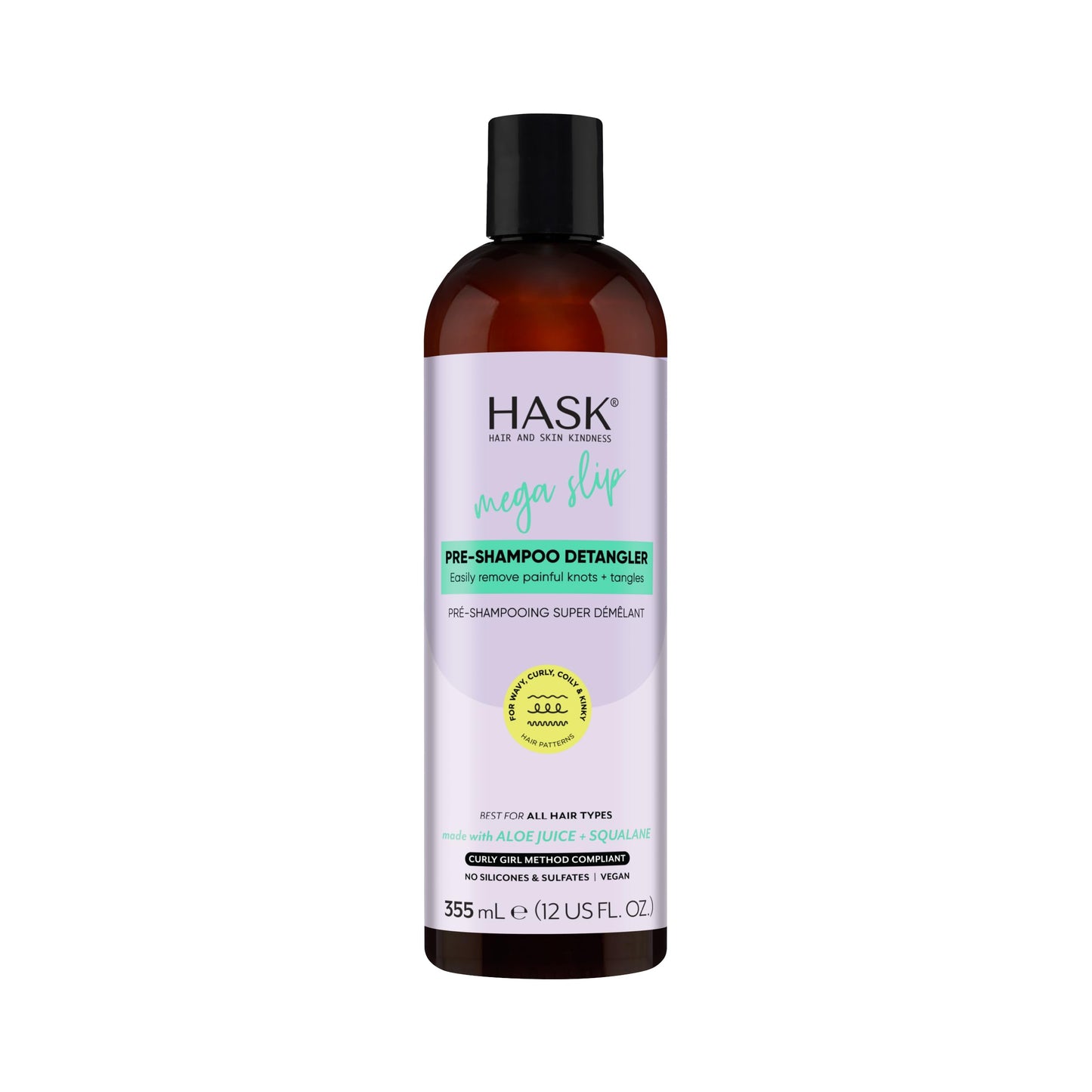 HASK Mega Slip Pre-Shampoo Detangler with Aloe Juice & Squalane for Wavy, Curly, Coily & Kinky Hair, Moisturizes, Adds Slip, Reduces Breakage, Vegan
