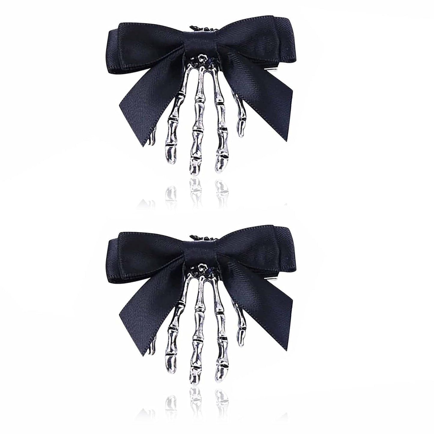 Utavu 2Pcs Skeleton Hand Hair Clips with Bowknot - Cute Skull Claw Hairpins for Girls, Party Cosplay