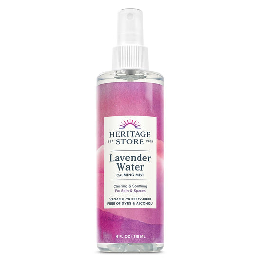 HERITAGE STORE Lavender Water Mist, Face and Body Spray, Pillow Spray, Room Spray, Calms and Balances Skin and Spaces, Soothing Lavender Scent, Made