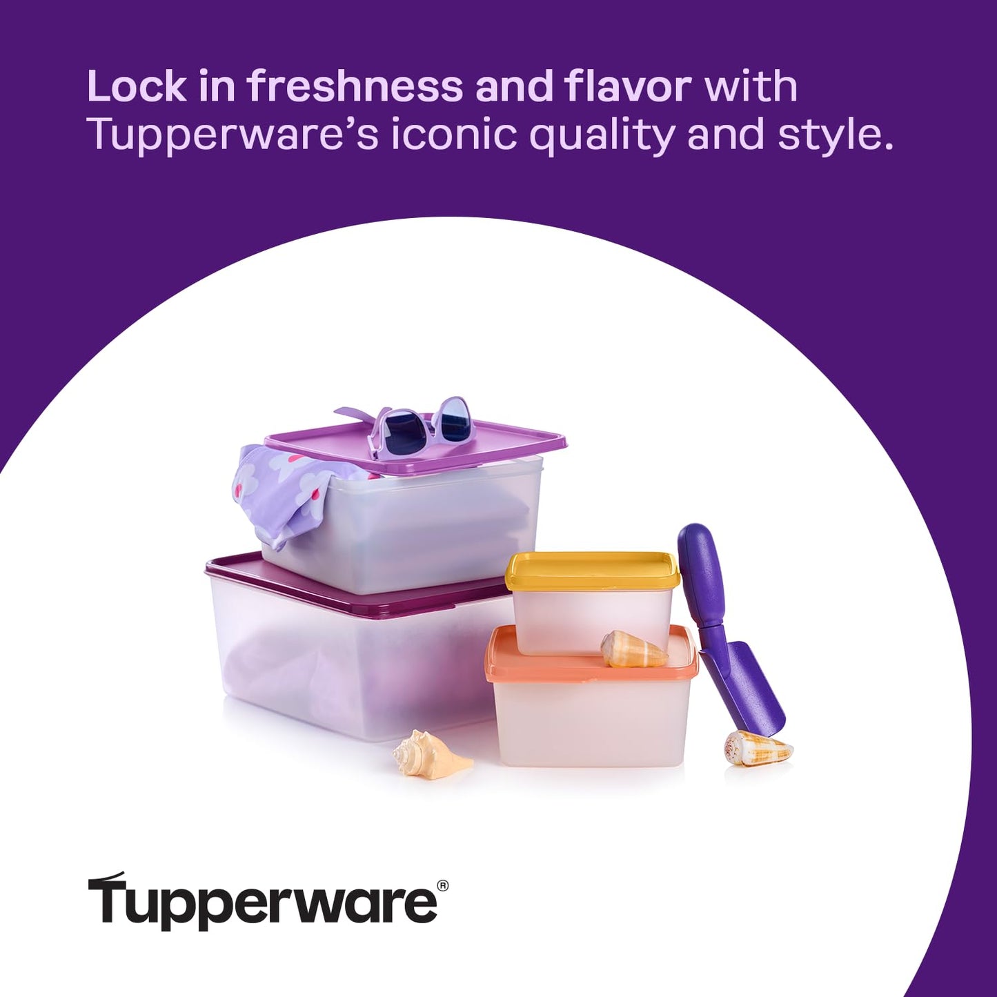 Tupperware Keeptabs 4-Container Stacking Food Storage Set, Multi Color Lids, Nestable, Dishwasher Safe and BPA Free (4 Containers, 4 Lids)