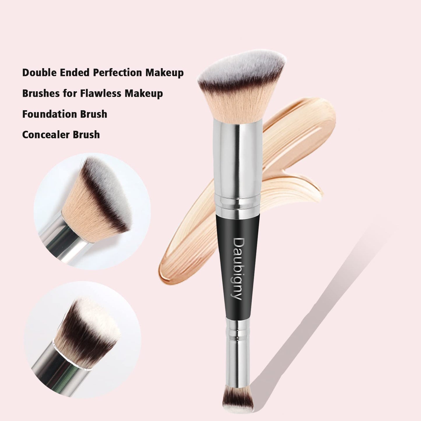 Daubigny Makeup Brushes Dual-ended Foundation Brush Concealer Brush Perfect for Any Look Premium Luxe Hair Rounded Taperd Flawless Brush Ideal Beauty and Personal Care Daubigny