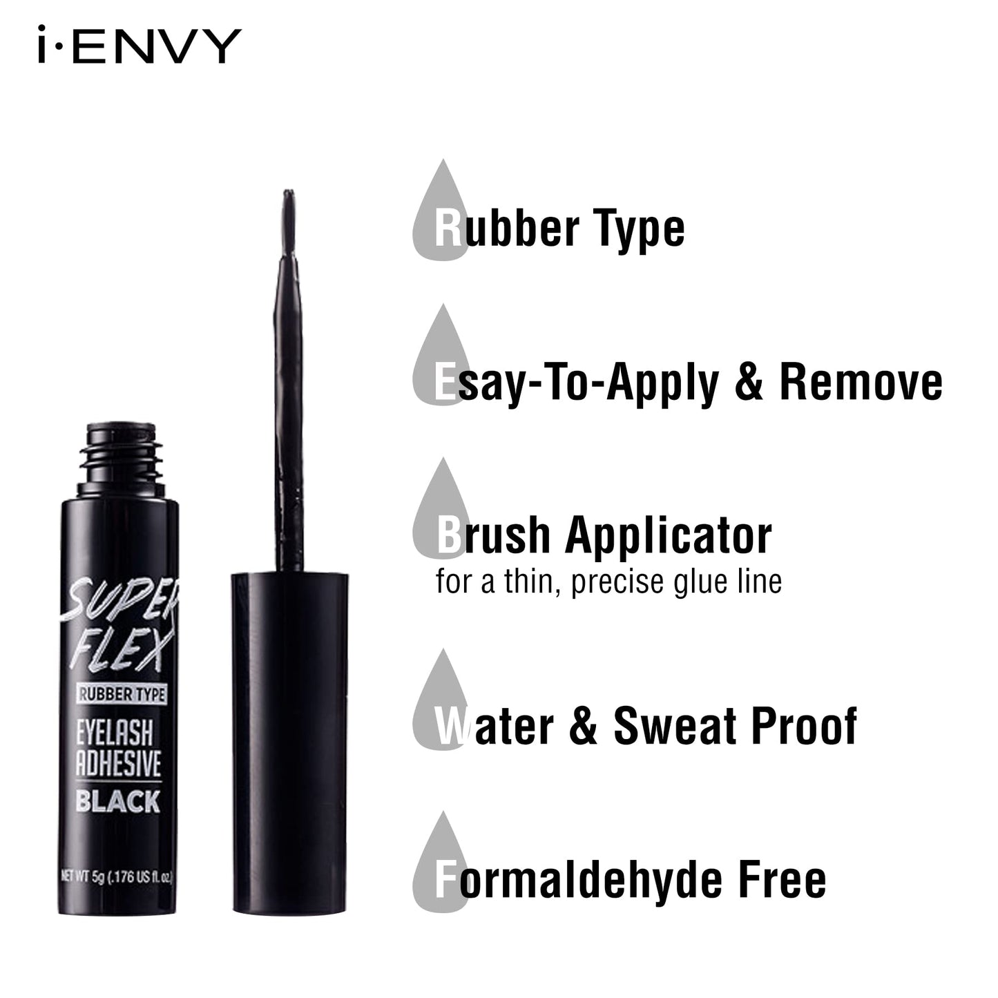 i•Envy Super Flex Brush Eyelash Adhesive Rubber Type Black 0.176 oz KPEG07