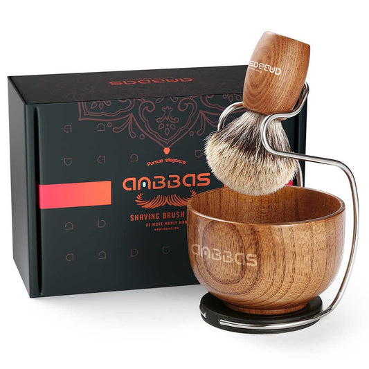 Anbbas Pure Badger Hair Shaving Brush Wood Handle and Large Soap Bowl with Stainless Steel Shaving Stand 3in1 Kit for Men Beauty and Personal Care Anbbas