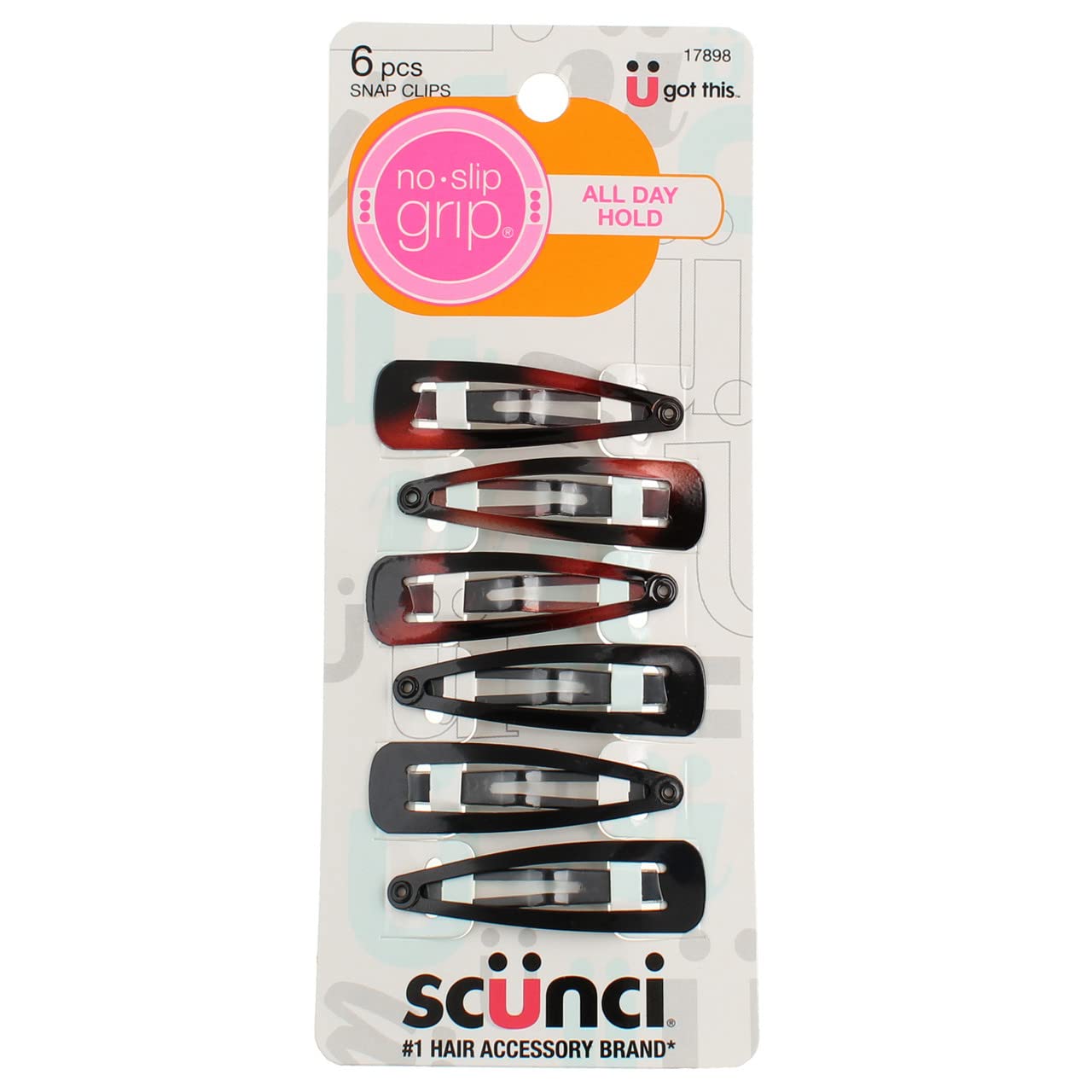 Scunci No-Slip Grip Snap Hair Clips 6 ea (Pack of 3)