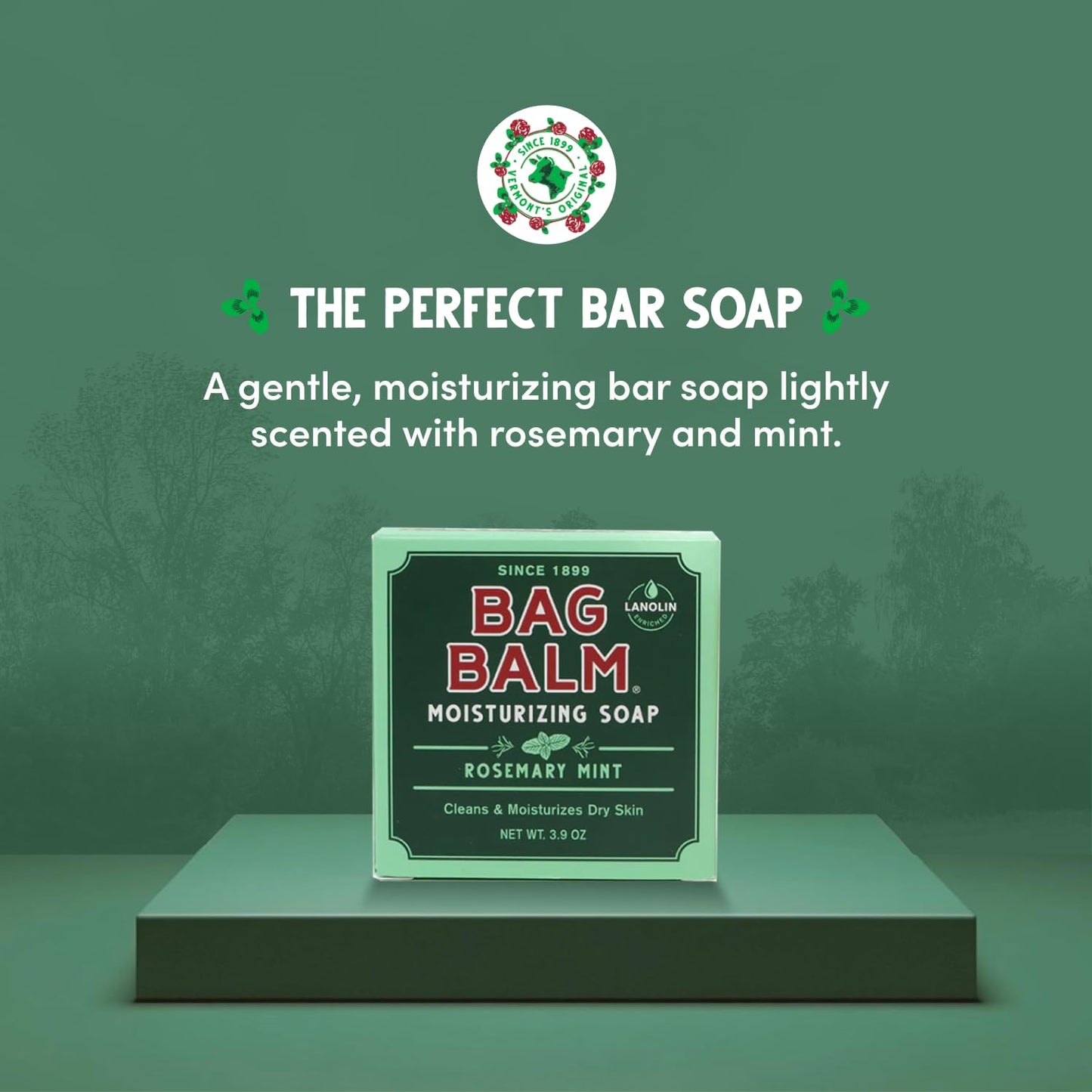 Bag Balm Moisturizing Bar Soap - Gentle Soap for Dry Skin with Lanolin - Hand & Body Cleansing Balm - Rosemary & Mint Scented Sensitive Skin Bar Soap