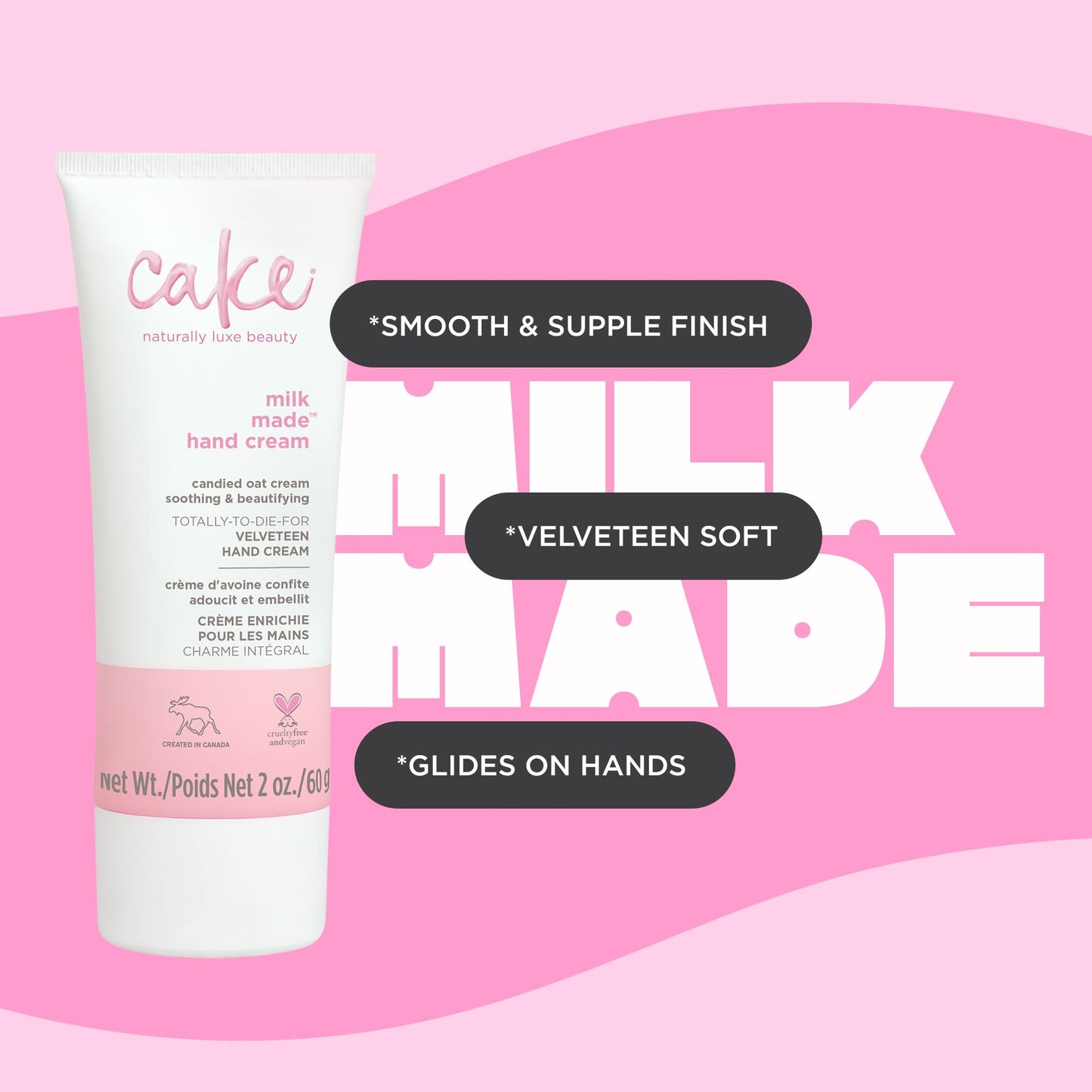 Cake Beauty Velveteen Hand Cream, Milk Made - Soothing, Lightweight Hand Cream - Oat Extract Concentrate, Marshmallow Root Extract & Shea Butter