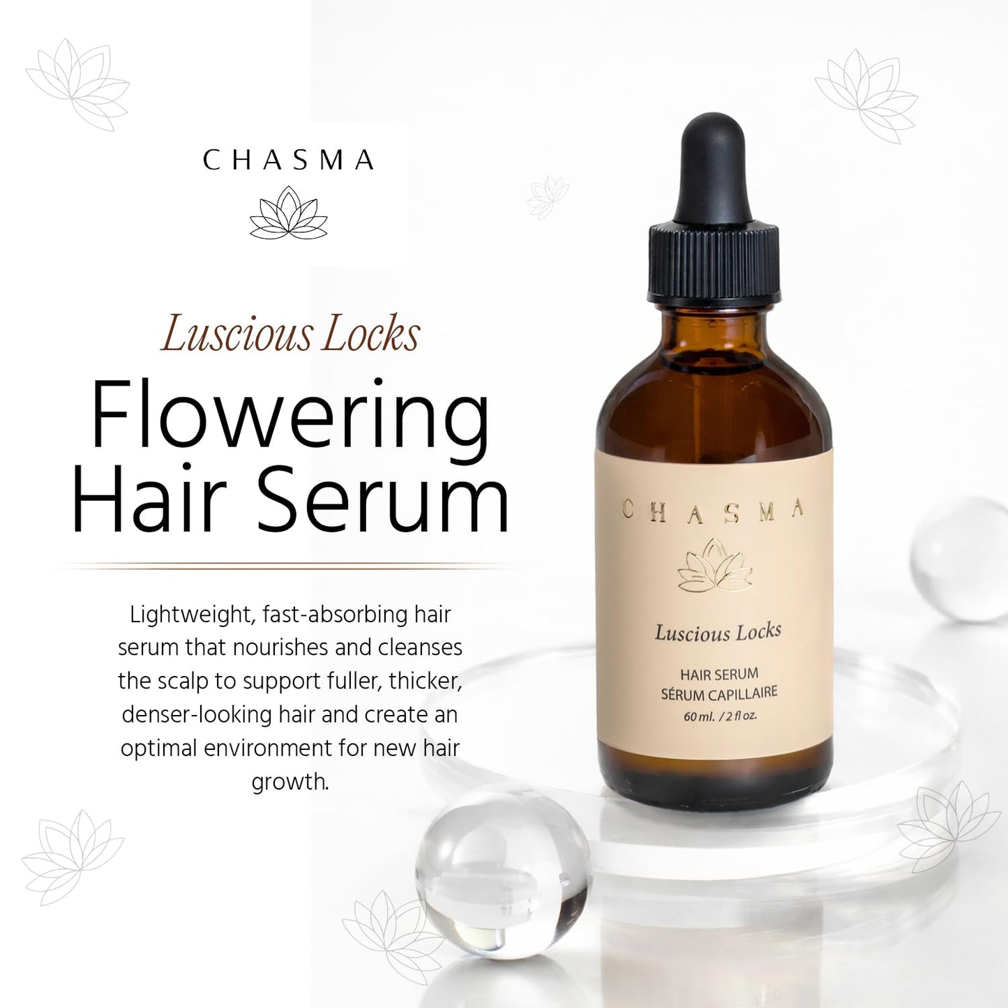 CHASMA LUSCIOUS LOCKS Non-Greasy Hair Serum with Fermented Rice Water, Rosemary Oil, Ashwagandha, Stimucap, Biotin, Coffee, and Hair Volumizing