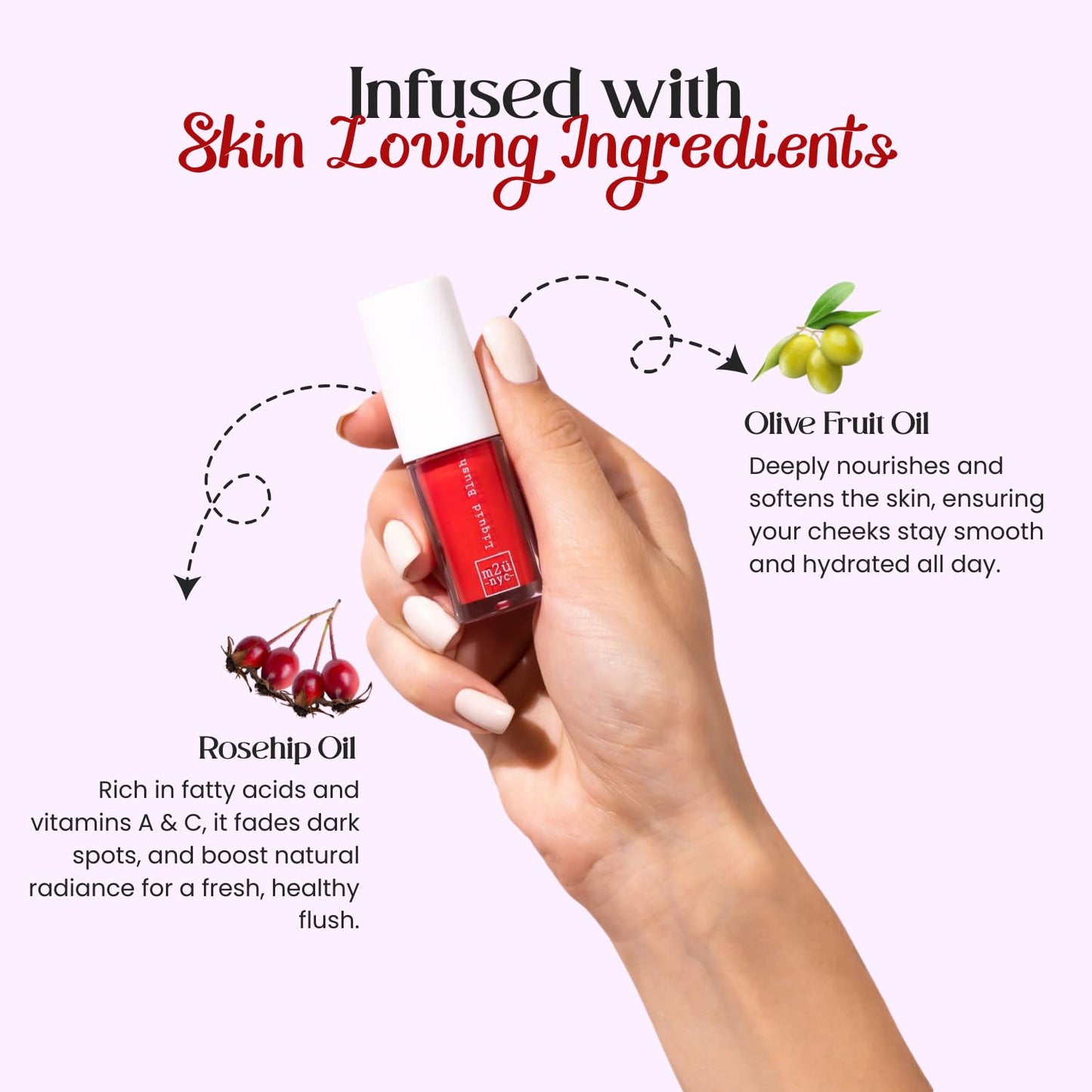 M2U NYC Red Hydrating Liquid Blush - Soft, Dewy Liquid Blush for Cheeks with High Pigment Color & Breathable Feel - Lightweight & Blendable