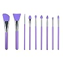 LORMAY 9 Pcs Silicone Makeup Brush Set: Applicator for Face Care, Eyeliner, Eyebrow, Eye Shadow, Lip Makeup and UV Epoxy Resin Crafts (Purple)