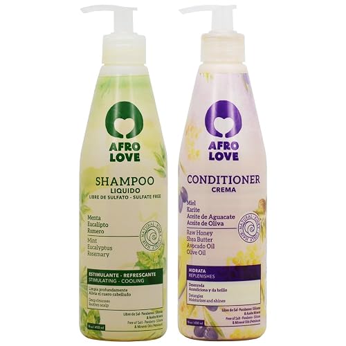 Afro Love Shampoo & Conditioner Set - 16oz Refreshing Shampoo & 16oz Hydrating Conditioner - Sulfate-Free, Nourishing for Natural, Curly & Coily Hair
