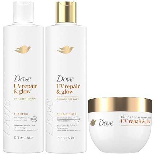 Dove Shampoo, Conditioner & 10-in-1 Radical Recovery Hair Mask, UV Repair & Glow - Damage Therapy Hair Products with Ferulic Serum and BioProtein Care