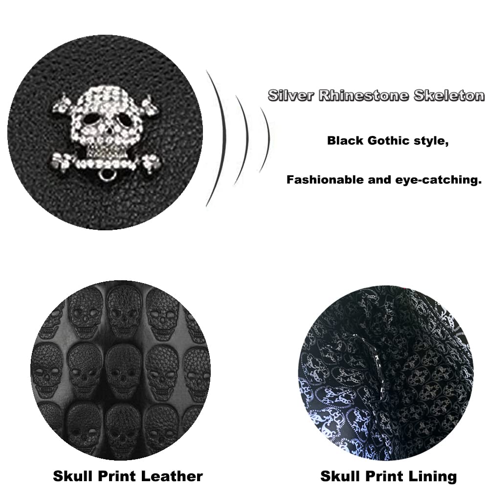 Downupdown Skull Handbags Purse Women Satchel Crossbody Bag Goth Chain Shoulder Bag Small Tote Hobo Bags Flap Zip Phone Bag-Black