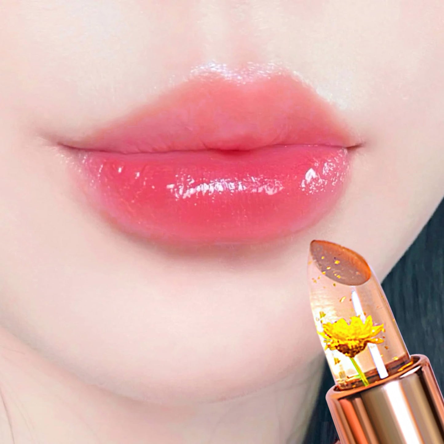 BLUE LOVE 3-Piece Color Changing Flower Jelly Lipstick Set - Nourishing Clear Lip Balm with Flower, Long-Lasting Moisturizing Lip Gloss (3Pc Gold) Beauty and Personal Care BLUE LOVE