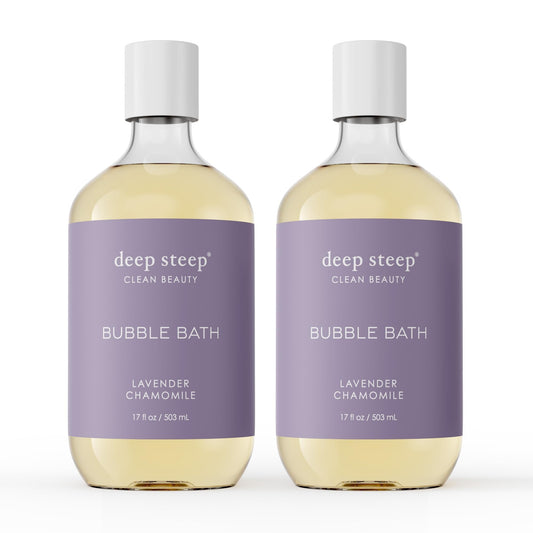 Deep Steep Bubble Bath, Lavender Chamomile 17 oz (Pack of 2) - Hypoallergenic, Clinically Tested Soothing Soak with Shea Butter & Argan Oil