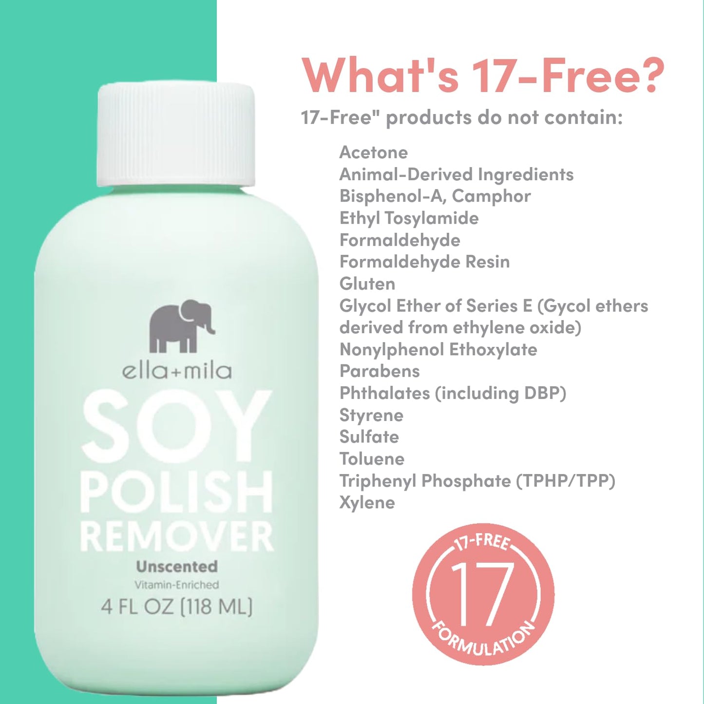 ella+mila Soy Nail Polish Remover - Unscented, Non-Acetone, Non-Toxic Fingernail Polish Remover for Natural Nails - Gentle, Vegan Formula Enriched
