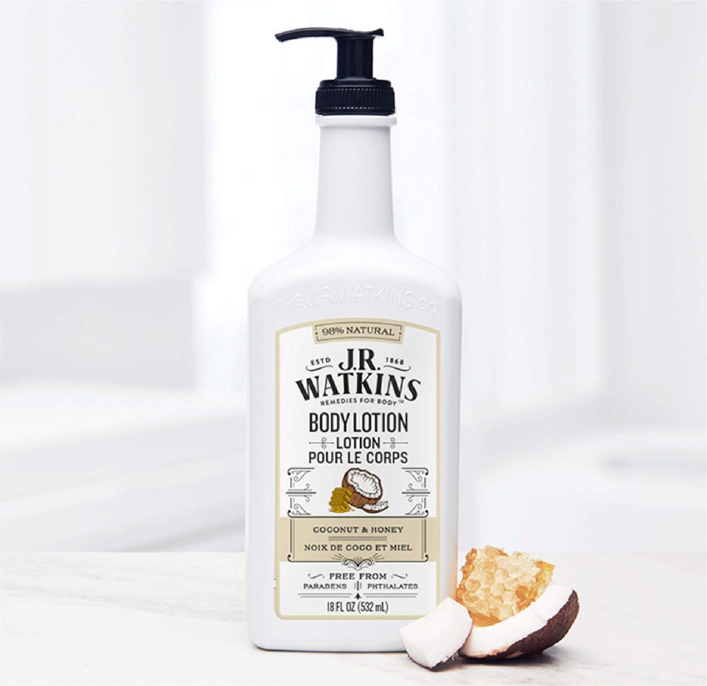 J.R. Watkins Daily Moisturizing Lotion - Body Cream in Pump Dispenser - Hydrating Skin Cream Made with Shea Butter, Cocoa Butter, Coconut Oil