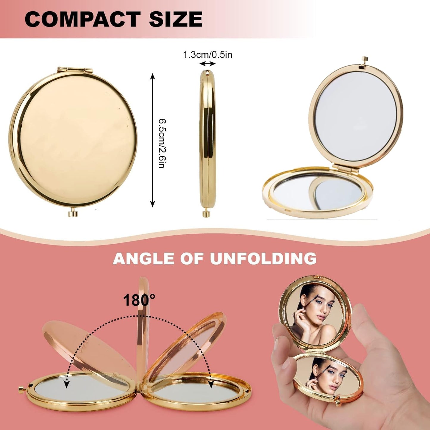 MIHAGUTY Magnifying Compact Mirror for Purses with 2 x 1x Magnification, Folding Mini Pocket Double Sided Travel Makeup Mirror,Perfect for Purse