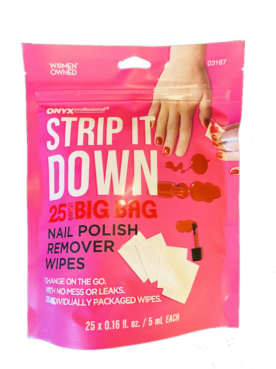 Onyx Strip It Down Nail Polish Remover Wipes! 25 Individually Packaged Wipes! Change On The Go With No Mess Or Leaks! Perfect For Travel And A Beauty & Personal Care Onyx Bathhouse