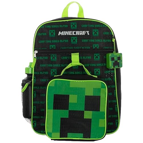 BIOWORLD Boys Minecraft Creeper Youth 5 Piece Backpack Set Green One Size
