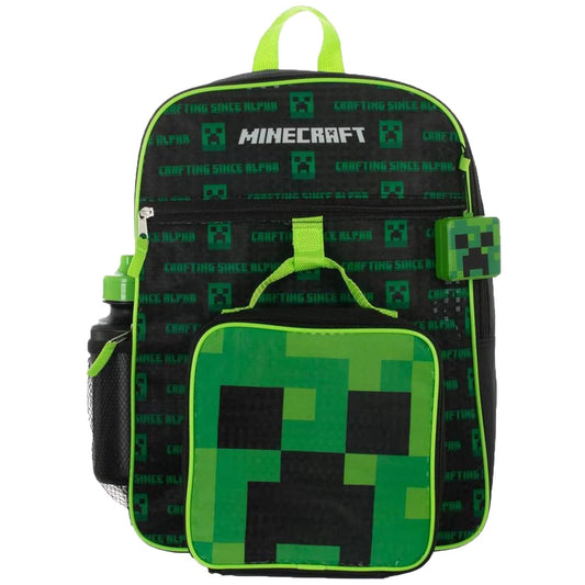 BIOWORLD Boys Minecraft Creeper Youth 5 Piece Backpack Set Green One Size
