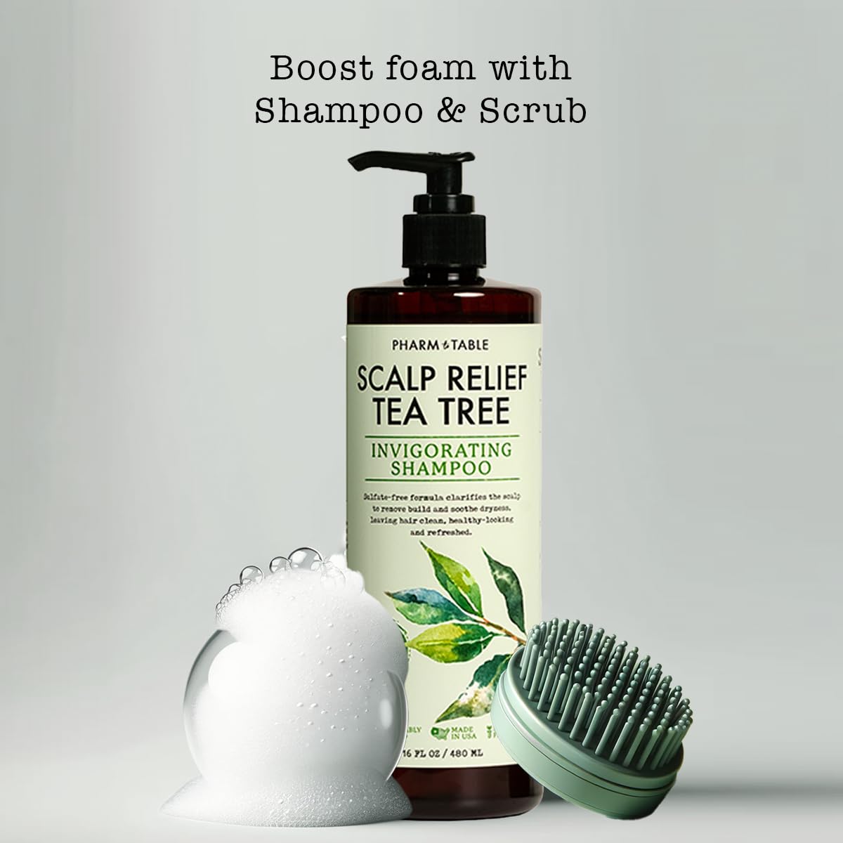 PHARM TO TABLE Tea Tree Shampoo For Men and Women - Infused with Tea Tree oil, Mint, Biotin and Vitamin E, 16.2oz