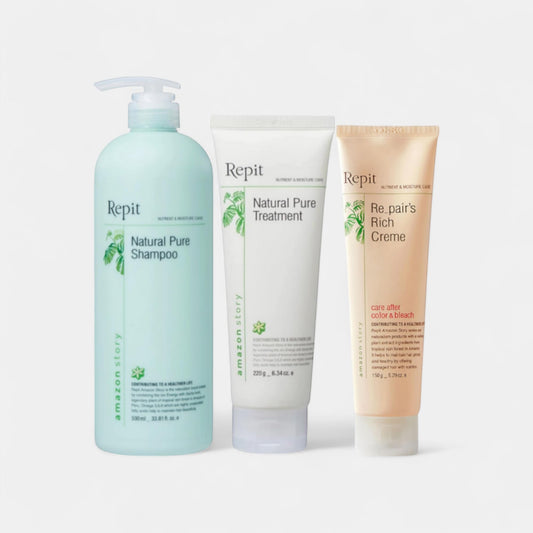 Repit Hair Care 3 Step Routine Set - Shampoo 16.9 fl oz, Treatment 7.76 fl oz & Rich Crème - Restore Dry, Damaged & Color-Treated Hair - Sulfate Free