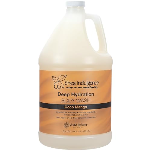 Ginger Lily Farms Botanicals Shea Indulgence Deep Hydration Body Wash, Coco Mango, 100% Vegan & Cruelty-Free, Coconut Mango Scent, 1 Gallon (128 fl