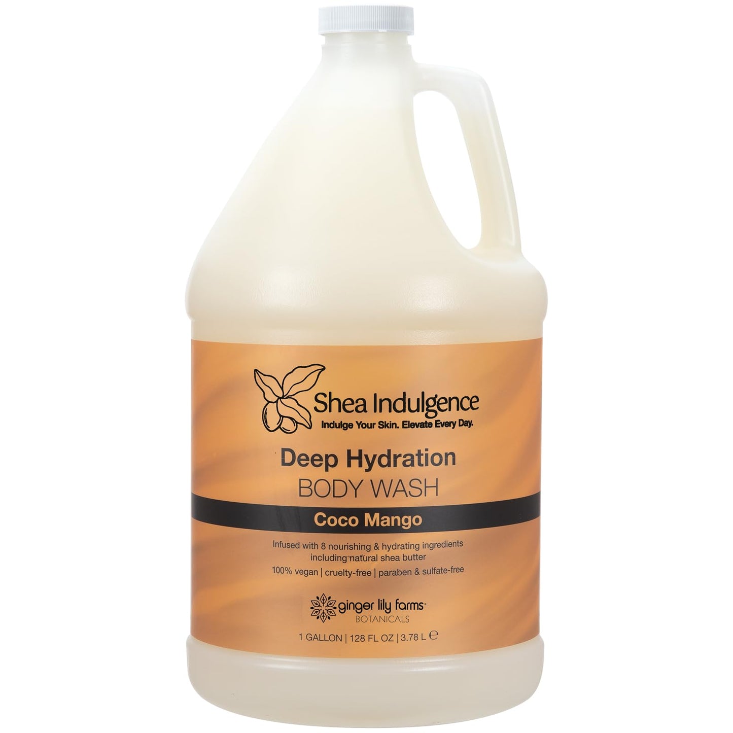 Ginger Lily Farms Botanicals Shea Indulgence Deep Hydration Body Wash, Coco Mango, 100% Vegan & Cruelty-Free, Coconut Mango Scent, 1 Gallon (128 fl