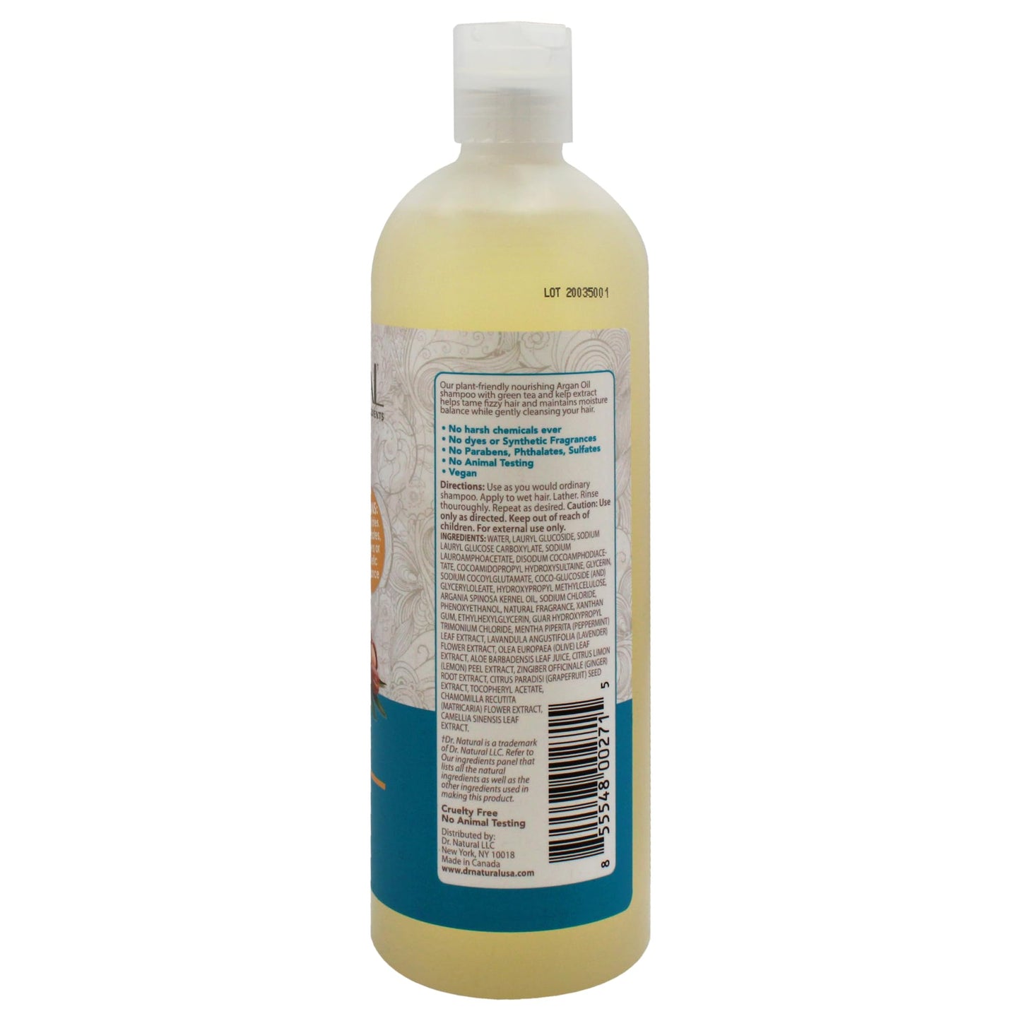 Dr. Natural Nourishing Argan Oil Shampoo - Hydrating for Dry Hair - Clarifying to Control Frizz - For All Hair Types - 16 oz