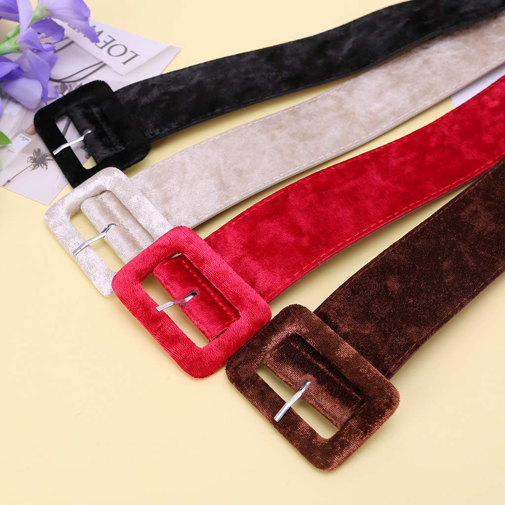 puhoon Female Dress Belts Decorate, Fabric Wide Waistband Velvet Belt (Black)
