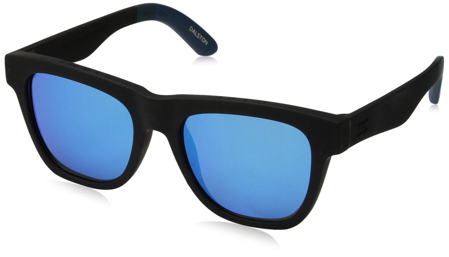 TOMS Traveler Unisex Dalston Square Sunglasses In Matte Black with A Blue Mirror Lens, 10007084, 54 mm