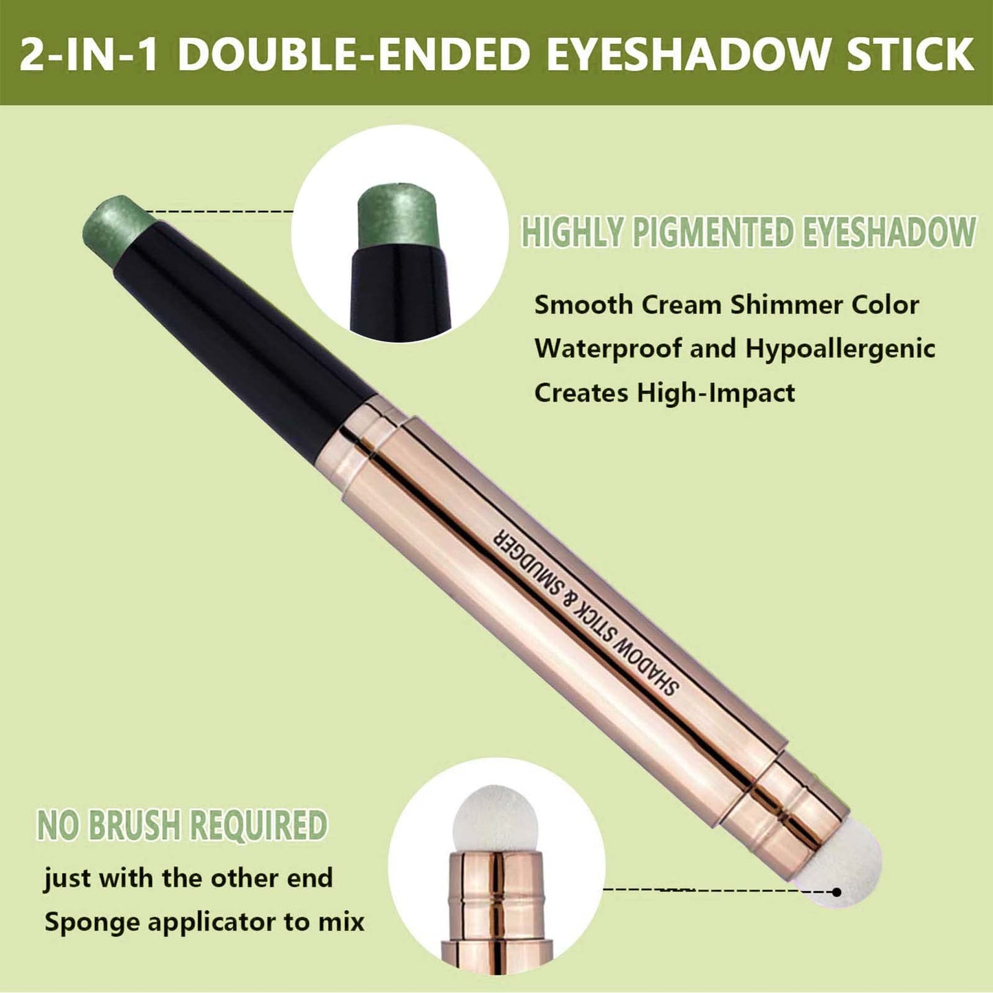 Bright Green Eyeshadow Stick, Cream Smooth Shimmer Eyeshadow Pencil Makeup, Hypoallergenic Waterproof Long Lasting Multi-Dimensional Eye Shadow