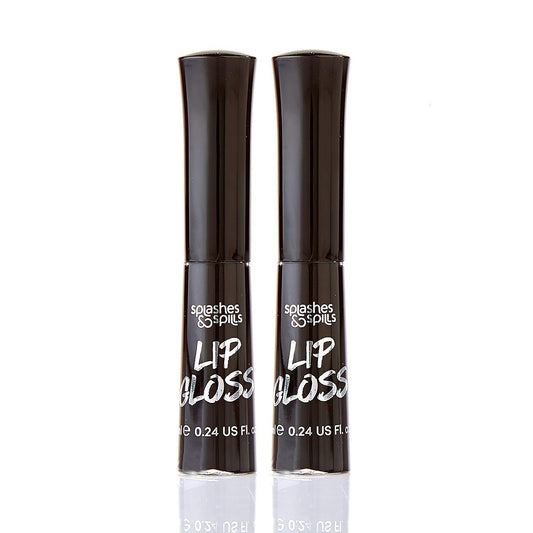 Luxurious Black Lip Gloss - Vibrant Color with Full Coverage and Shiny Finish, Moisturizing Formula Nourishes Lips - 2 Pack - by Splashes & Spills