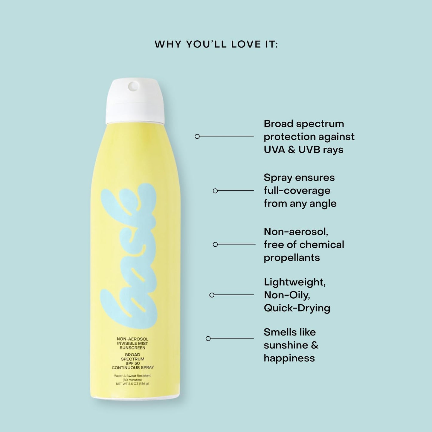Bask SPF 30 Sunscreen Spray, 5.5 oz - Non-Aerosol, Broad Spectrum UVA/UVB Protection, Dermatologist Recommended, Moisturizing, Lightweight