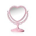 QEEYON Pink Heart Vanity Mirror - Double Sided 360 Degree Swivel - Aesthetic Makeup Cosmetic Mirror for Table Desk Countertop Dresser Coquette