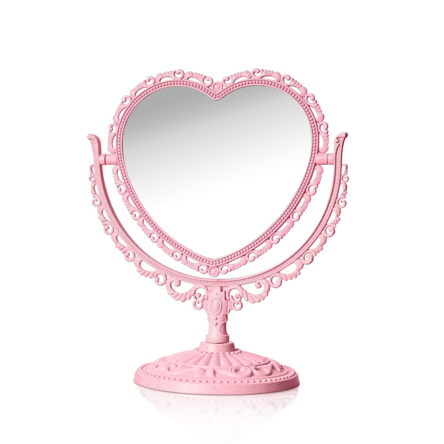 QEEYON Pink Heart Vanity Mirror - Double Sided 360 Degree Swivel - Aesthetic Makeup Cosmetic Mirror for Table Desk Countertop Dresser Coquette