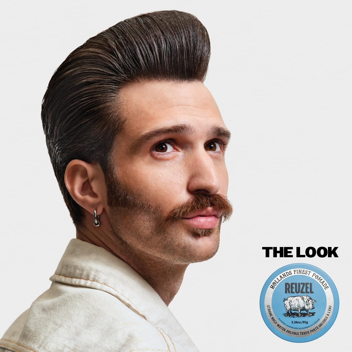 REUZEL Blue Pomade, Strong All Day Hold, Water Soluble Styling, High Shine and Flake Free, Easy To Wash Out, For All Hair Types