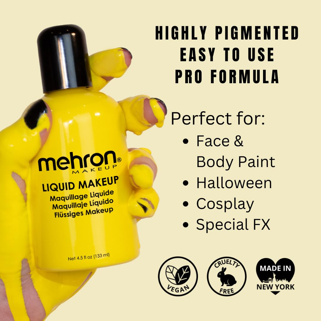 Mehron Makeup Liquid Makeup | Face Paint and Body Paint Perfect for Halloween, Cosplay I Air Brush Compatible 4.5 oz (133 ml) (Yellow)