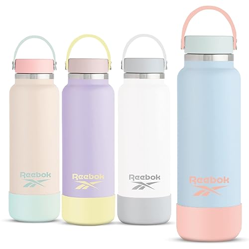 Reebok Stainless Steel Wide Mouth Water Bottle With Flex Cap For Outdoor - 32 oz - Double Wall Vacuum Insulated Sports Water Bottle With Silicone