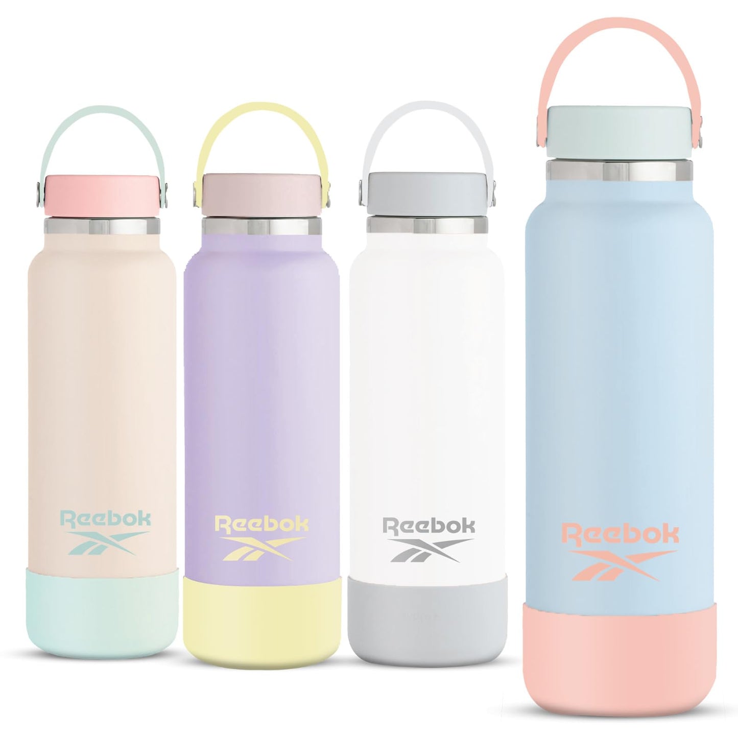 Reebok Stainless Steel Wide Mouth Water Bottle With Flex Cap For Outdoor - 32 oz - Double Wall Vacuum Insulated Sports Water Bottle With Silicone