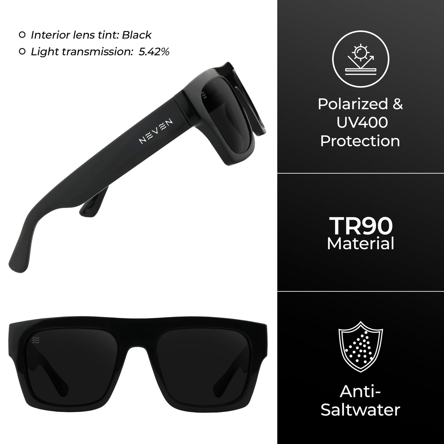 NEVEN RG Men's Polarized Sunglasses - Bold Rectangle UV Protection Sunglasses - Trendy Metro Fashion Glasses for Men & Women