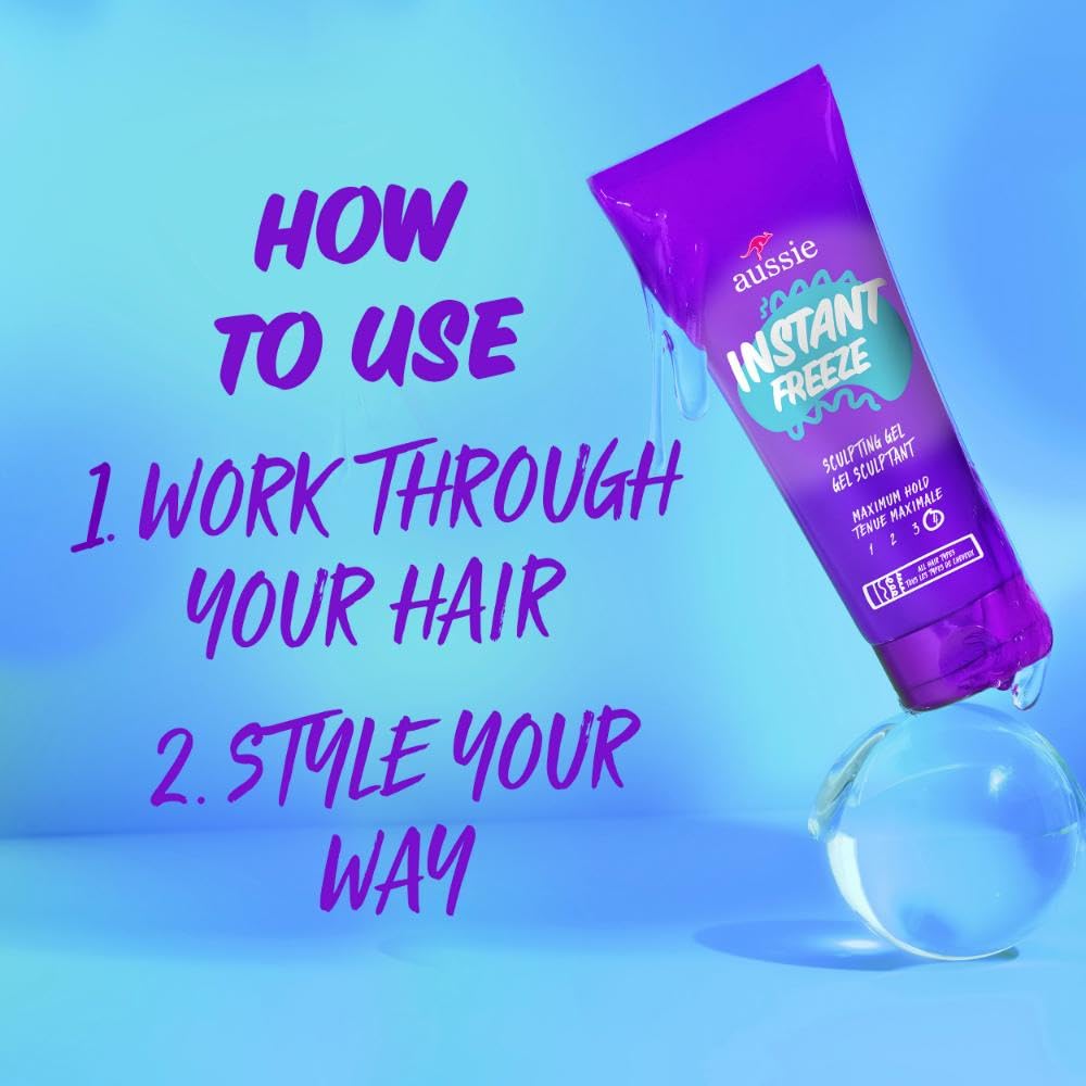 Aussie Instant Freeze Sculpting Hair Gel, Maximum Hold, No Flaking, Long-Lasting, with Jojoba Oil, Sea Kelp, Australian Aloe, Frizz Control, Citrus