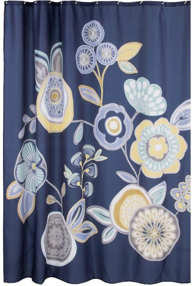 InterDesign Garden Floral Fabric Shower Curtain - 72" x 72", Navy Multi Color