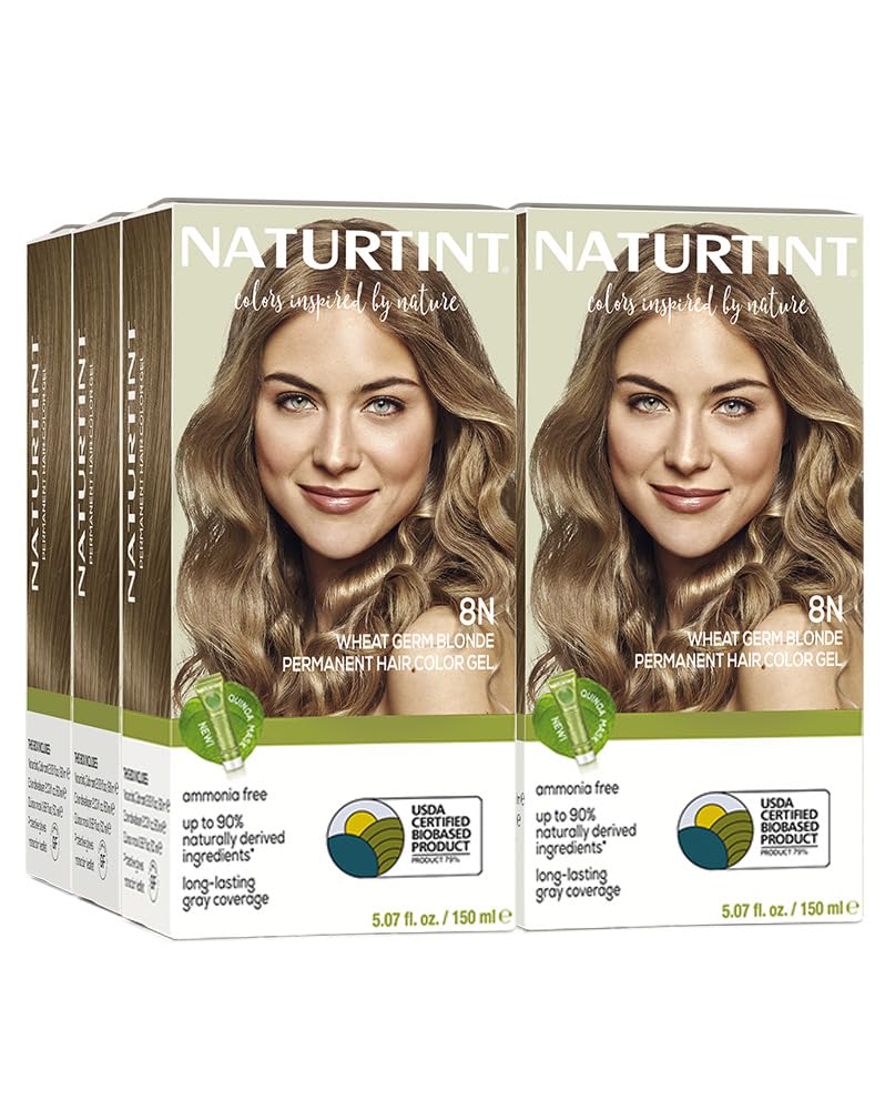 Naturtint 8N Wheat Germ Blonde Permanent Hair Color (Pack of 6), Ammonia Free, Vegan, Cruelty Free, up to 100% Gray Coverage, Long Lasting Results