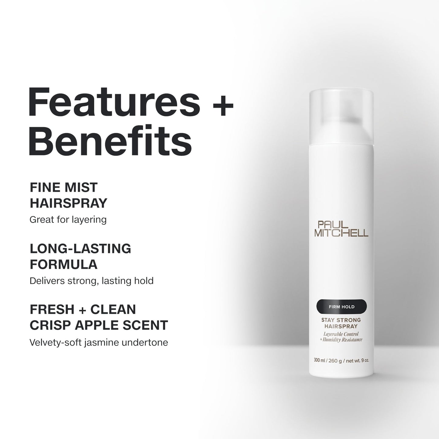 Paul Mitchell Stay Strong Hairspray, Layerable Control + Humidity Resistance, For All Hair Types, 9 oz