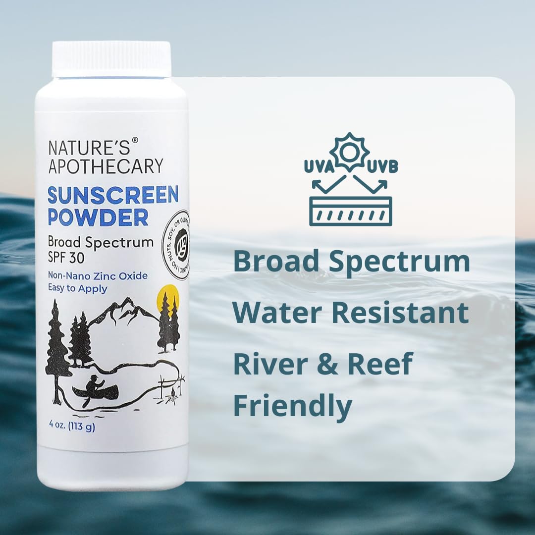 All-Natural, Benzene Free, Non Nano Zinc Oxide Sunscreen Powder SPF 30 - Water & Sweat Resistant, Reef & River Friendly, Hypoallergenic