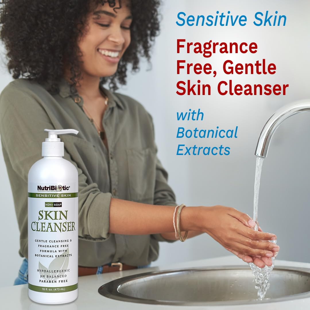 NutriBiotic - Sensitive Skin Non-Soap Skin Cleanser, 16 Oz Twin Pack with GSE (Citricidal) | pH Balanced, Hypoallergenic & Biodegradable | Free