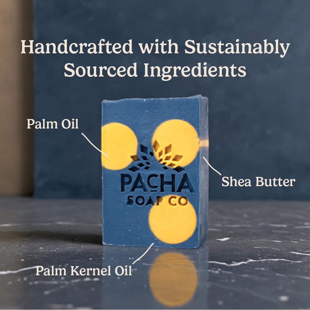 Pacha Soap Co. Bar Soap - Lavender & Blue Tansy, Clary Sage, Lavender, and Patchouli Scented, Handcrafted Face & Body Wash, Essential Oils Beauty & Personal Care Pacha Soap Co