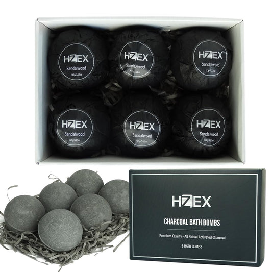 HZEX Charcoal Activated Bath Bombs for Men - Detox with Handmade Organic 6 Pack Bath Bomb Set, up to 3 Scents (Sandalwood, Bergamot, Ocean) Beauty and Personal Care HZEX